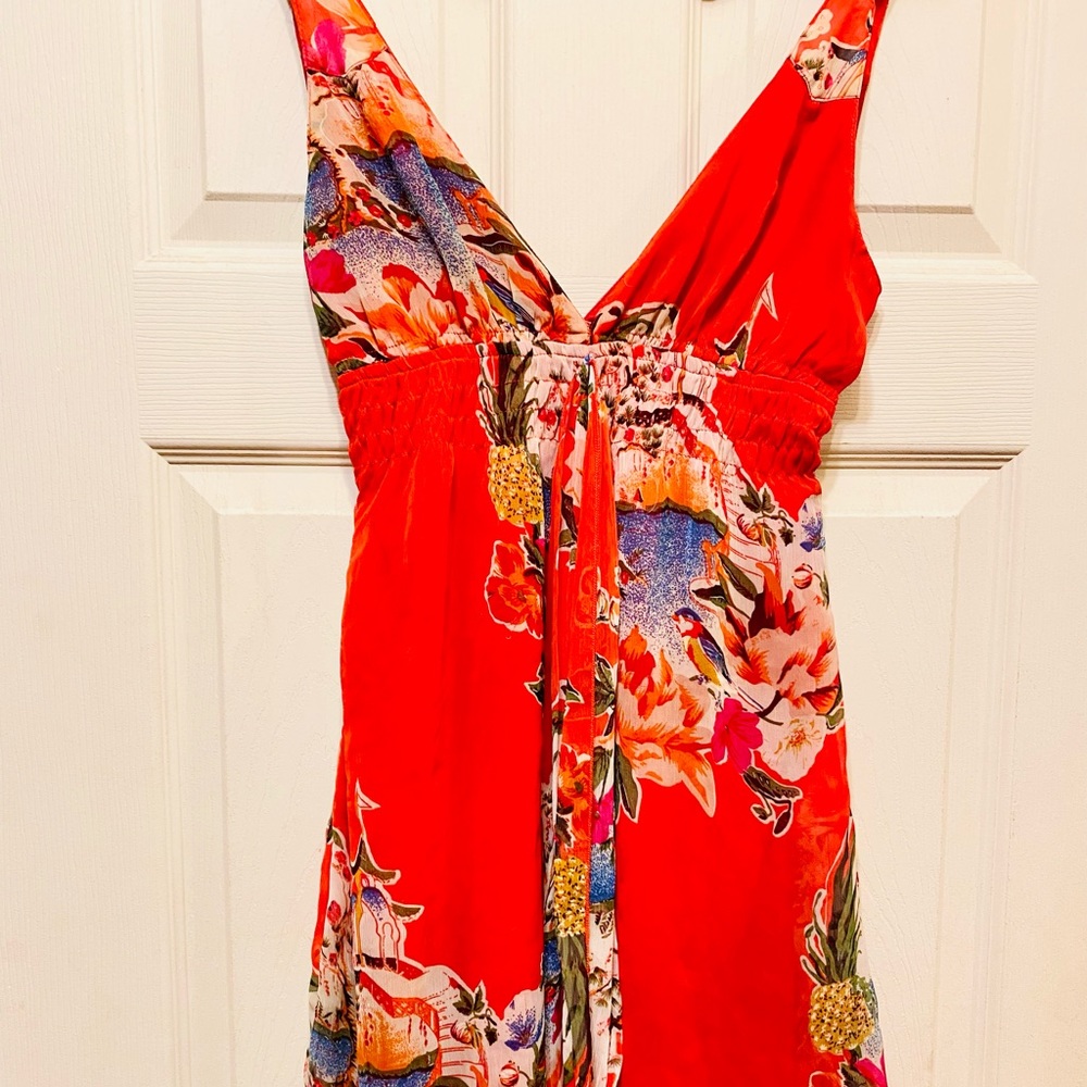F21 Woman’s Red Tropical Print Dress